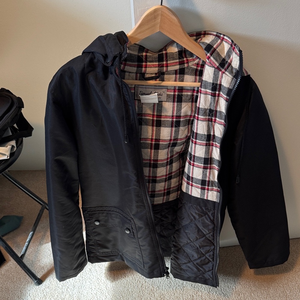 Men's Black Jacket with Plaid Lining